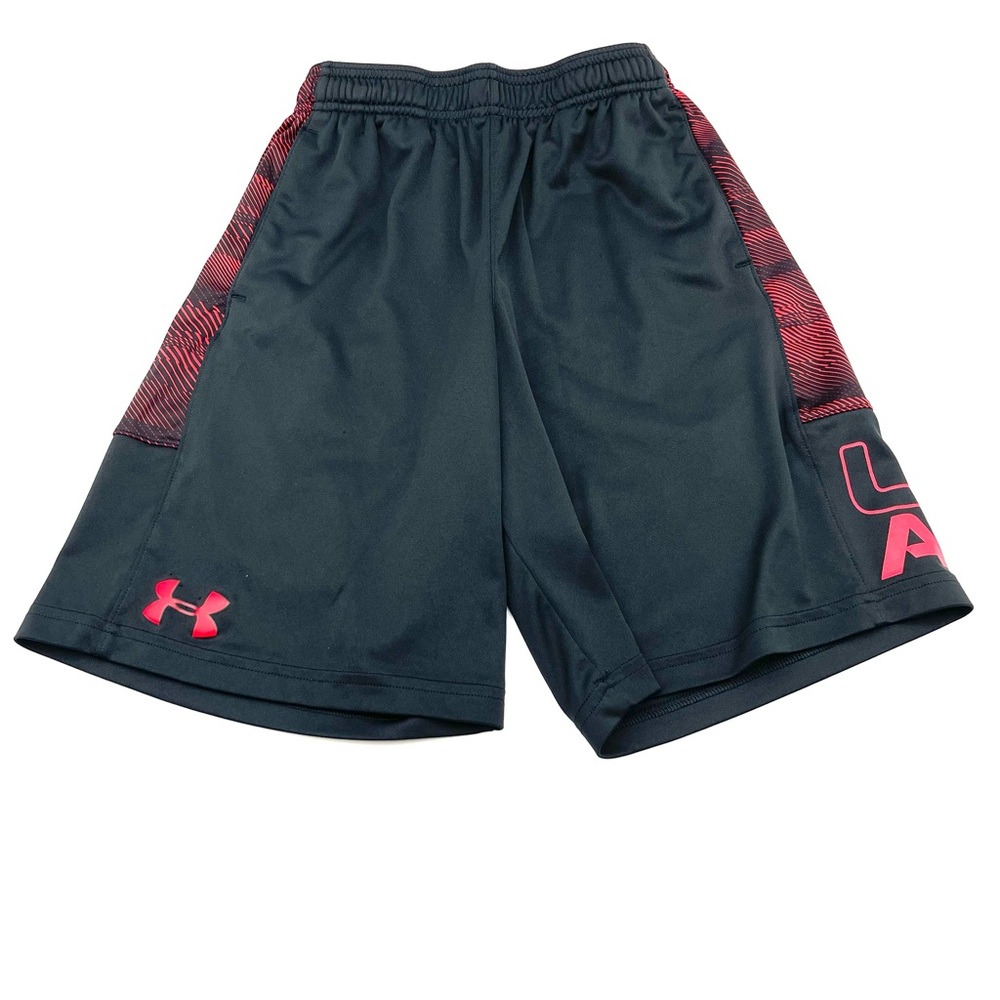 Under Armour Boys Black Athletic Shorts with Red Accents